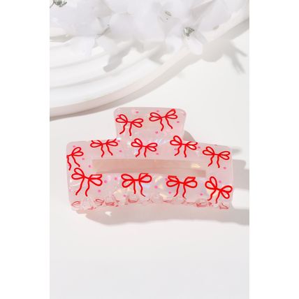 Racing Red Bow Knot Print Cut Out Square Hair Claw Clip
