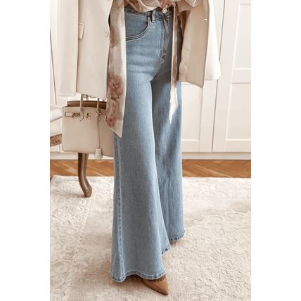 Beau Blue High Waist Button Zip Fly Bell Bottom Jeans