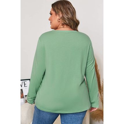 Grass Green Flower Applique Mineral Wash Plus Size Top