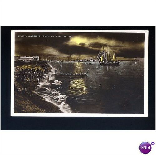 Wales RHYL Foryd Harbour Moonlight Postcard (W1303)