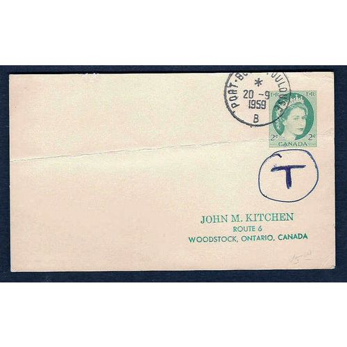 Canada Ship Mail Wilding Postal Card 1959 "Port Bou toulouse" Packet cancel DUE
