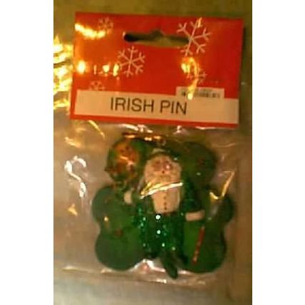 SHIMMERING EMERALD PATRICK SHAMROCK IRISH LEPRECHAUN PIN
