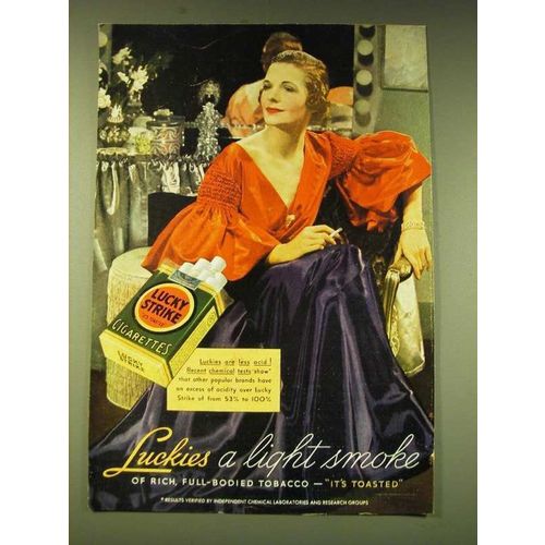 1936 Lucky Strike Cigarettes Ad - luckies a light smoke of rich tobacco