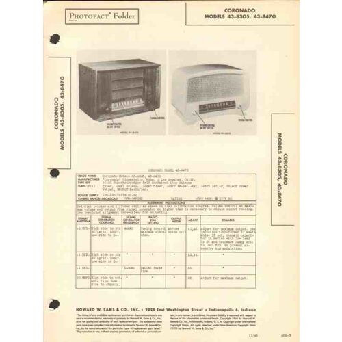 CORONADO model 43-8305 43-8470 AM radio receiver Sams Photofact manual