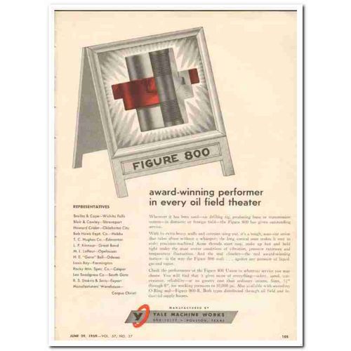 YALE MACHINE WORKS 1959 Award-Winning Performer oil field vintage ad
