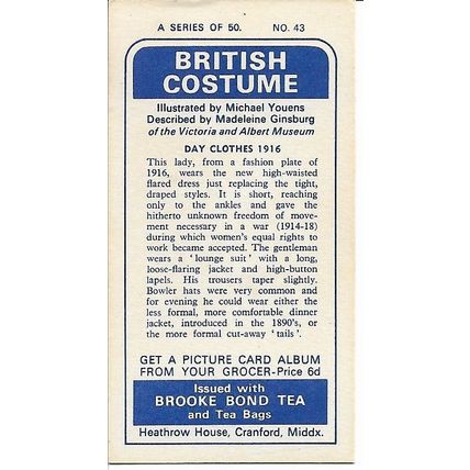 British Costume 1967 Brooke Bond Tea Card 43 - Day Clothes 1916