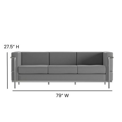 Stainless Exo-Frame Leather-Soft French Swiss 3-Seat Sofa Black White Brown Gray
