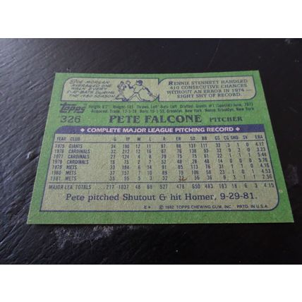 1982 Topps Card # 326 Pete Falcone Excellent-Mint (6) New York Mets