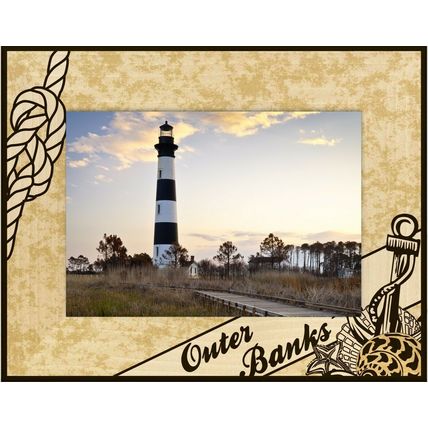 Outer Banks North Carolina with Anchor Laser Engraved Wood Picture Frame (4x6)