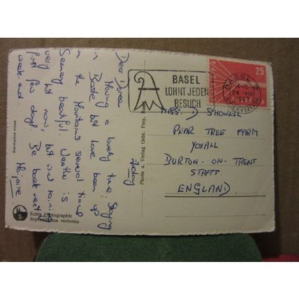 THE RHINE, BASEL, SWITZERLAND. used postcard RP 1957 pm =