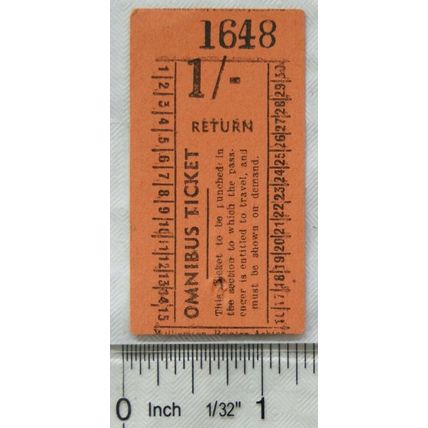 Vintage: 1/- return omnibus ticket, Williamson, Ashton