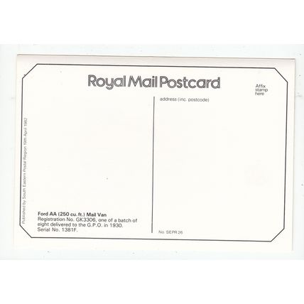 Ford AA Van Post Office Historical Transport Postcard SEPR 26