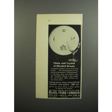 1952 Black, Star & Gorham Advertisement - Falling Leaves China, Windfall Crystal