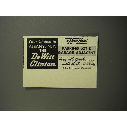 1952 De Witt Clinton Hotel Ad - A Knott Hotel Parking Lot & Garage Adjacent