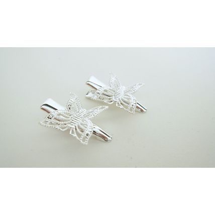 2 extra small silver butterfly metal alligator hair clip for fine thin hair