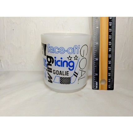 Vintage Glass Mug Black/Blue Ice Hockey - "face-off" Center Goalie Point Man