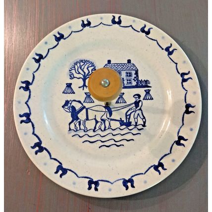 Vintage Provincial Blue Poppy Trail 10" Dinner Plate Horse Plow Field Haystacks