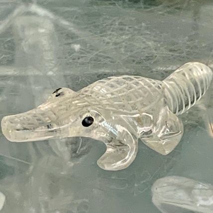 Crystal Carved Alligator Crocodile Miniature Figurine Detailed Carving 1.75" VTG