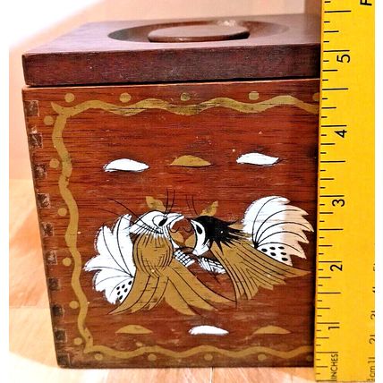 Vintage Japan Canister Box Wood Brown Lot Of 3 Square Imperial Fighting Roosters