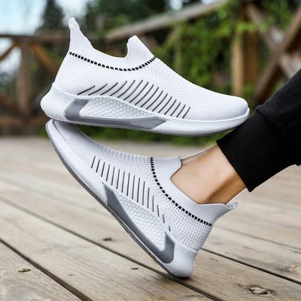 Fashion Mesh Sock Shoes With Striped Design Men Outdoor Breathable Slip-on Sneak