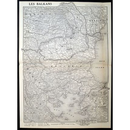 BALKANS 1915 Hungary, Romania, Serbia, Bulgaria WORLD WAR I MAP