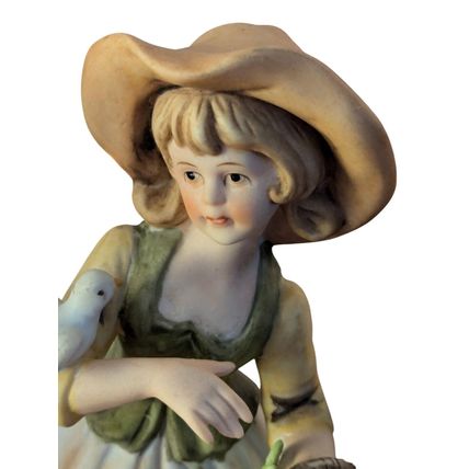 2 Vintage Napcoware Porcelain 8" Country Hillbilly Boy Girl w/Birds Ceramica