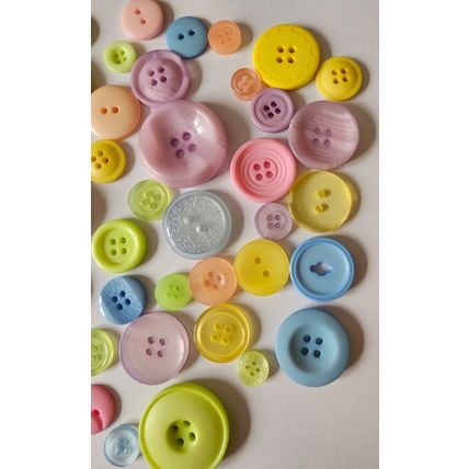 50 Assorted Pastel Coloured Buttons - Variety of Designs, Sizes and Colours