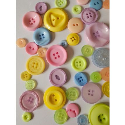 50 Assorted Pastel Coloured Buttons - Variety of Designs, Sizes and Colours