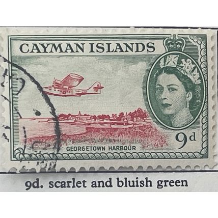 Cayman Islands QEII 1954 9d Scarlet & Bluish Green Used Georgetown SG 157 stamp