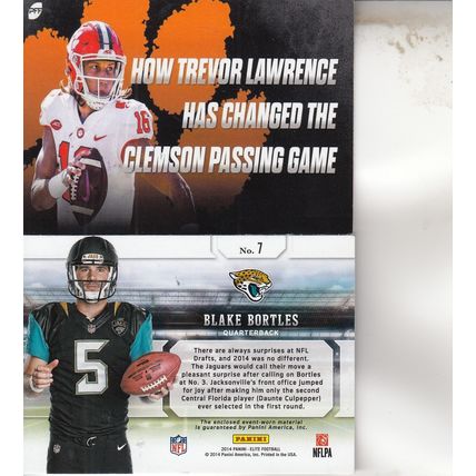 TREVOR LAWRENCEROOKIE & BLAKE BORTLES 12/299 JERSEY 2018/14 JAGUARS QB'S NOWTHEN