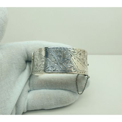 Vintage 925 Solid Sterling Silver Hinged Bangle Cuff Bracelet - Birmingham 1962