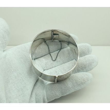 Vintage 925 Solid Sterling Silver Hinged Bangle Cuff Bracelet - Birmingham 1962