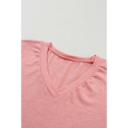 Rose Tan Fashion Petal Sleeve V Neck T Shirt