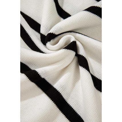 White Stripe Color Contrast Drop Shoulder Crew Neck Sweater