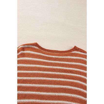 Brown Stripe Drop Shoulder Casual Sweater