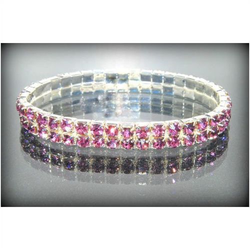 2 Row Wedding Party Purple Rhinestone Stretch Bangle Bracelet Jewellery 1351