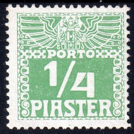 1908 AUSTRO-HUNGARY P.DUE Sg D71A 1/4pi YELLOW-GREEN LIGHTLY MOUNTED MINT (BD36)