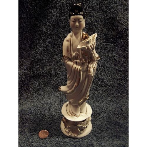 Oriental Rosey Cheeked Gold Line Plated emale Figurine (Missing Hand Fan)+Bonus
