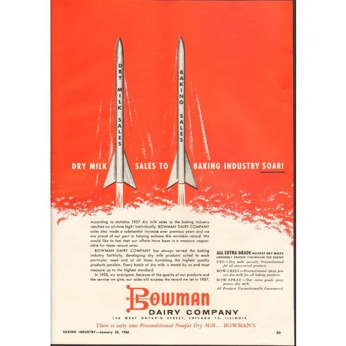 bowman dairy company 1958 dry milk sales baking industry vintage ad