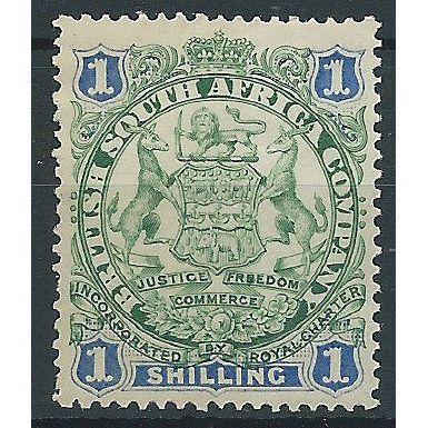 Rhodesia 1896 SG35 1/- Green & Blue Mounted Mint . ..