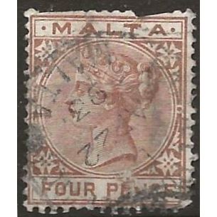 Malta 1880 SG27 4d Brown Wmk Crown CA Good Used FILLER ..