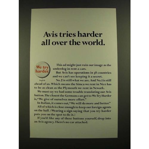 1967 Avis Rent-a-car Ad - Avis Tries Harder All Over the World