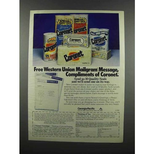 1983 Coronet Paper Towels, Tissues, Toilet Paper Ad
