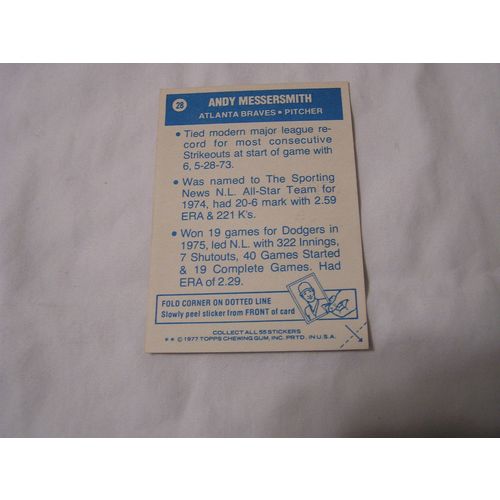 Andy Messersmith 1977 Topps CLOTH STICKER NO. 28