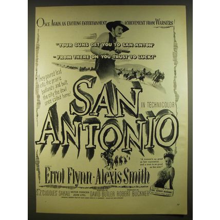 1945 San Antonio Movie Advertisement - Errol Flynn and Alexis Smith