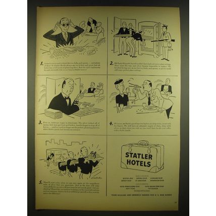 1945 Statler Hotels Advertisement - Cartoon by Tony Barlow - A meal
