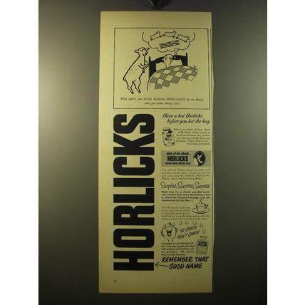 1950 Horlicks Malted Milk Ad - Why don't you drink bedtime Horlicks so us sheep