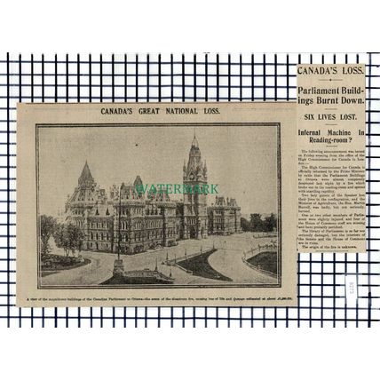 (8273) Canadian Parliament Fire Ottawa -1916 2-Part Cutting