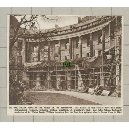 Sussex Place London Repairs William Crockford Walter Scott - 1950 News Cutting