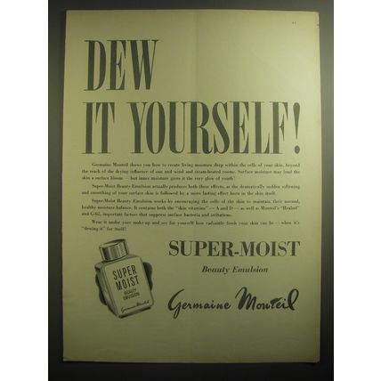 1959 Germaine Monteil Super-Moist Beauty Emulsion Ad - Dew it yourself